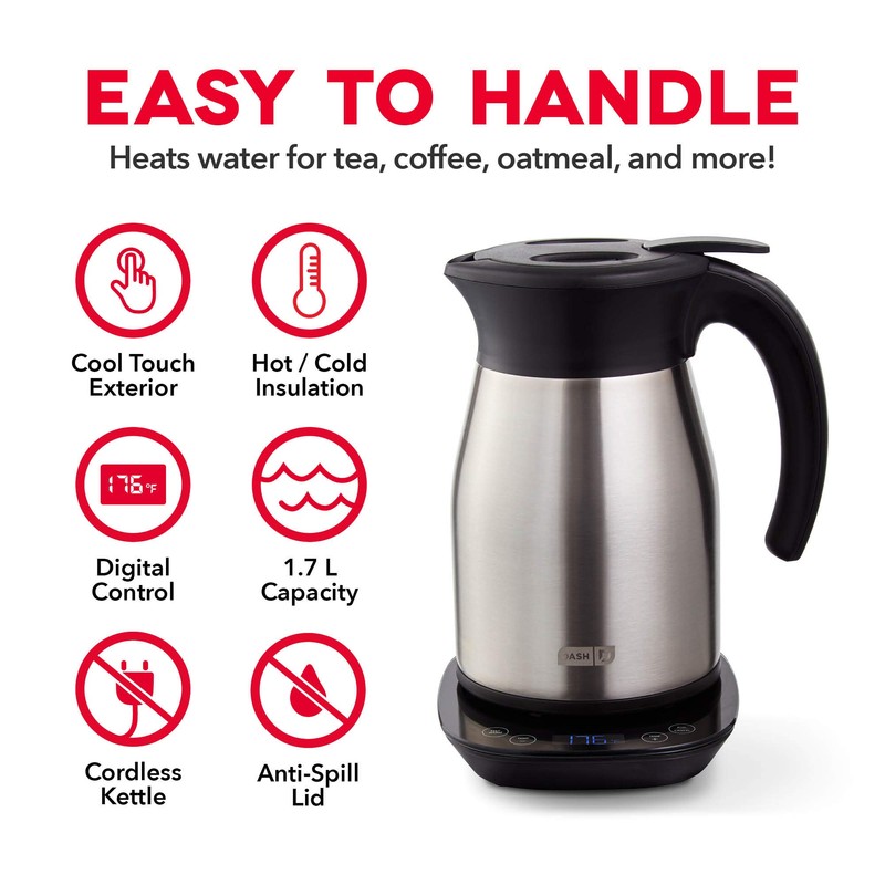 Dash Insulated Electric Kettle, Cordless Hot Water Kettle - Stainless