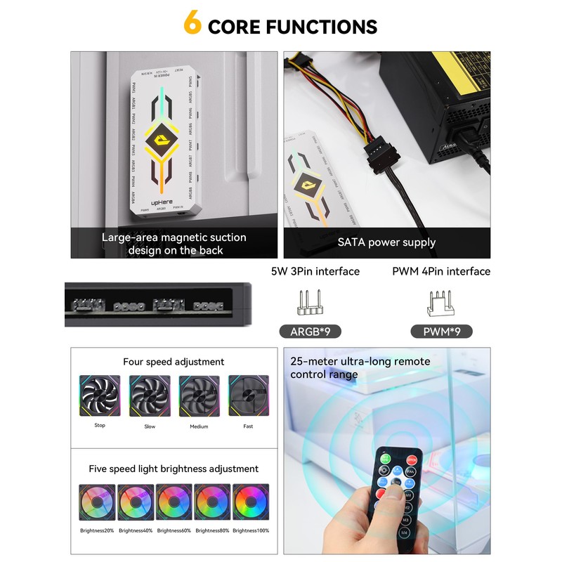 upHere ARGB Controller for PC, 5V 3-Pin PWM Temperature Control,