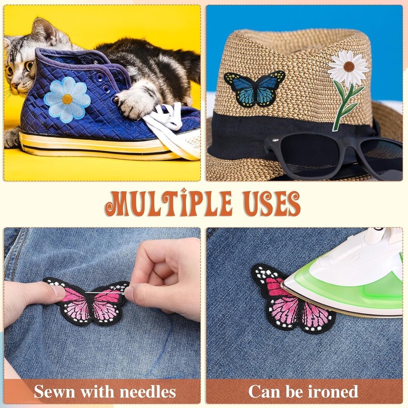 Butterfly Flower Stickers Iron On Patches for Clothing Sewing Embroidery