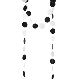 Black and White Paper Garland Circle Dot Party Garland Banner Streamer Backdrop Hanging Decorations, 2" in Diameter, Pack of 3, 30 Feet in Total