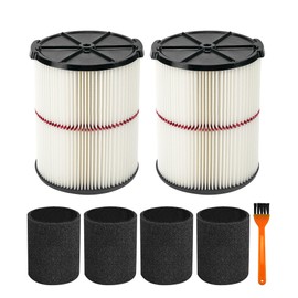 2 Pack 38754 Replacement Filters Fit for Craftsman CMXZVBE38754 fit 5-20 Gallon shop vacuum with 4 Pack Foam Sleeves and 1 Pack Brush