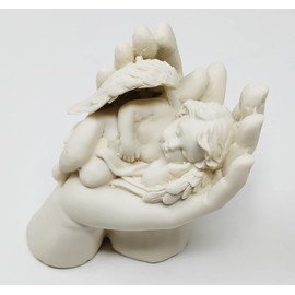 Elegant Sleeping Angel Cherub in Hand Ornament - 11cm High | Handcrafted Memorial Decoration | Serene Home & Garden Decor (JR-1482)