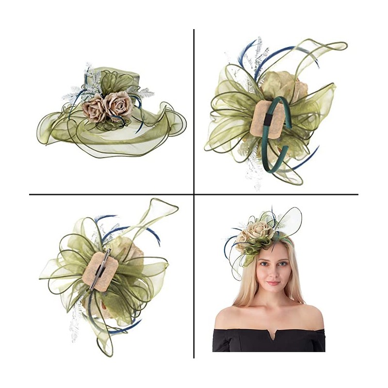 RZTA Women's Kentucky Derby Church Dress Hat Wide Brim Leaf