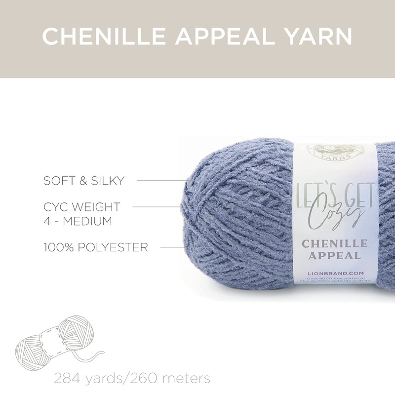 Lion Brand Yarn Chenille Appeal Yarn, Blue Granite