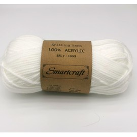 Smartcarft Super Soft Glossy Knitting Yarn 100g 8ply Acrylic Baby Wool (White)