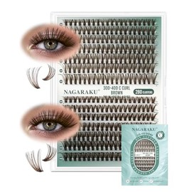 NAGARAKU Pestañas Postizas DIY Racimos Clusters 280 Piezas, Pestañas Individuales Kit Todo en 1 para Principiantes, Base Delgada y Suaves para Uso Dom