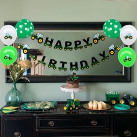 Tractor Children's Birthday Decoration, Tractor Happy Birthday Garland Banner and 20 Balloons Tractor Car Foil Balloons Birthday Decoration for Boys Party