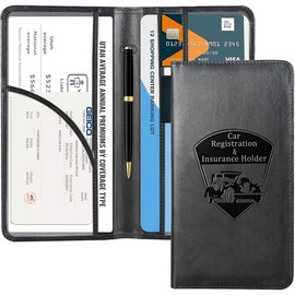 Car Registration & Insurance Holder - Vehicle Glove Box Organizer with Card Slots for Documents, License, Essentials |   Durable Compartment Case - Color: L-Cowhide Black