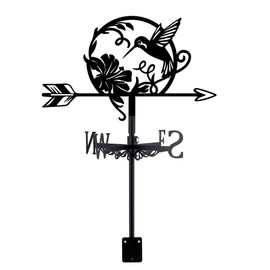 SUPERDANT Hummingbird Iron Weather Vane Bird and Flowers Metal Weather Vane Black Wind Direction Garden Art Decor for Roof Displays Wind Vane for Yard Outdoor Farms Decor