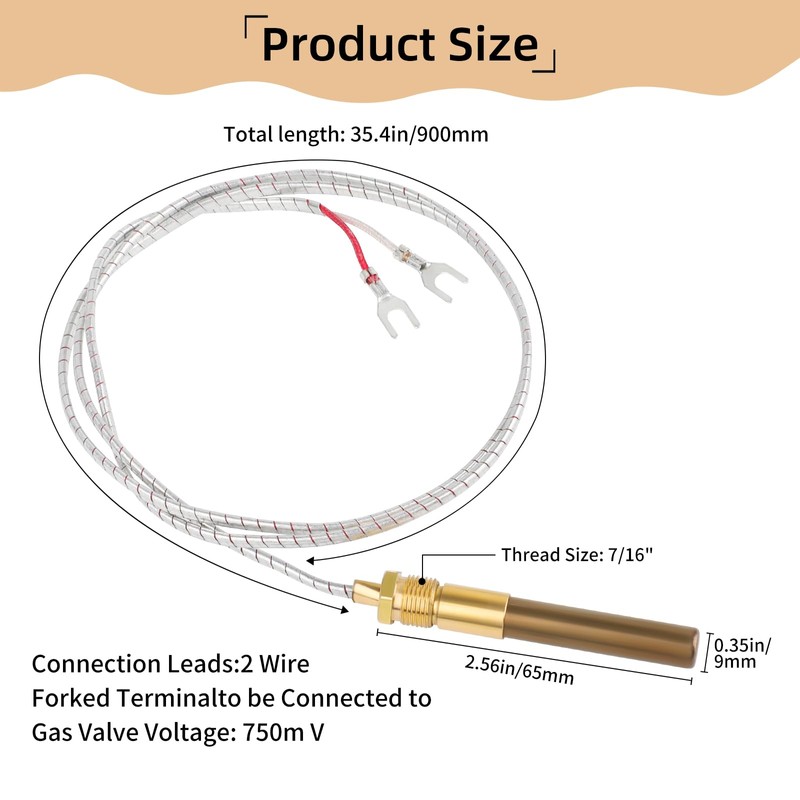 36" Gas Fryer Thermocouple Thermopile Replacement for Pitco 60125501, Gas
