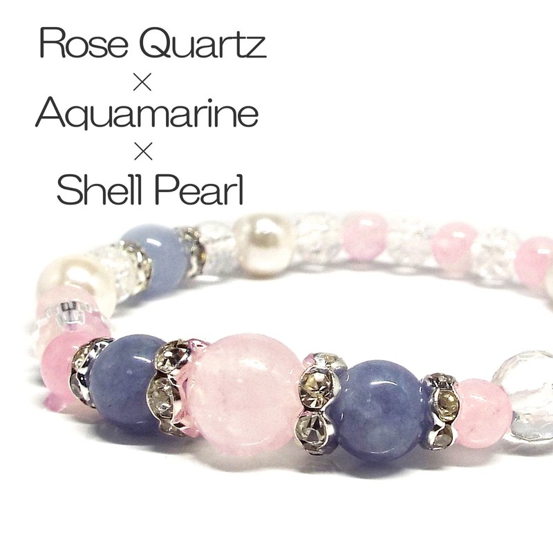 [SION] Natural Stone Power Stone Bracelet Rose Quartz Aquamarine Pearl,