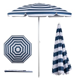 PICNIC TIME 5.5 Ft Portable Beach Umbrella, Lightweight UV Protection Sunshade with Tilt Pole & Carry Bag, Outdoor Canopy Umbrella for Beach, Sand, Pool, Patio, Camping, Travel, or Backyard Shade, (Blue & White Stripe)