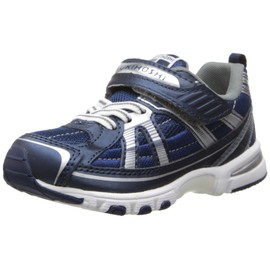 TSUKIHOSHI 3570 Storm Strap-Closure Machine-Washable Child Sneaker Shoe with Wide Toe Box and Slip-Resistant, Non-Marking Outsole, Navy/Silver - 9 Toddler (1-4 Years)