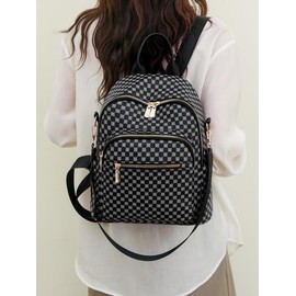 Fashion Simple Pu Leather Backpack, Casual Versatile Zipper School Backpack for Daily Used, Casual Trendy Versatile High-quality Daily Commuting Bag, Fall Outfits, Earthtone Fall Freshness, Senior Backpacks for School - Color: Black, Size: Please Refer T