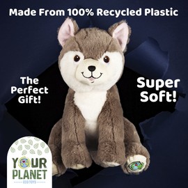 VFM - Husky Dog Soft Toy 23cm Eco Friendly Toy - Super Soft Cuddly Grey & White Fluffy Plush With Embroidered Details Made From 100% Recycled Material - Your Planet