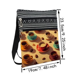 LiuenMgg Coffee Cup Messenger Bag Small Ethnic Pattern Printed Adjustable Strap Crossbody Zipper Bag Coffee Cup Phone Bag Wallet Cute Shoulder Handbag for Women Friends