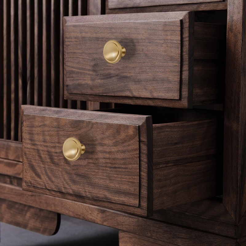 KOPPALIVE 5-Pack Solid Brass Cabinet Knobs, Round Gold Knobs for