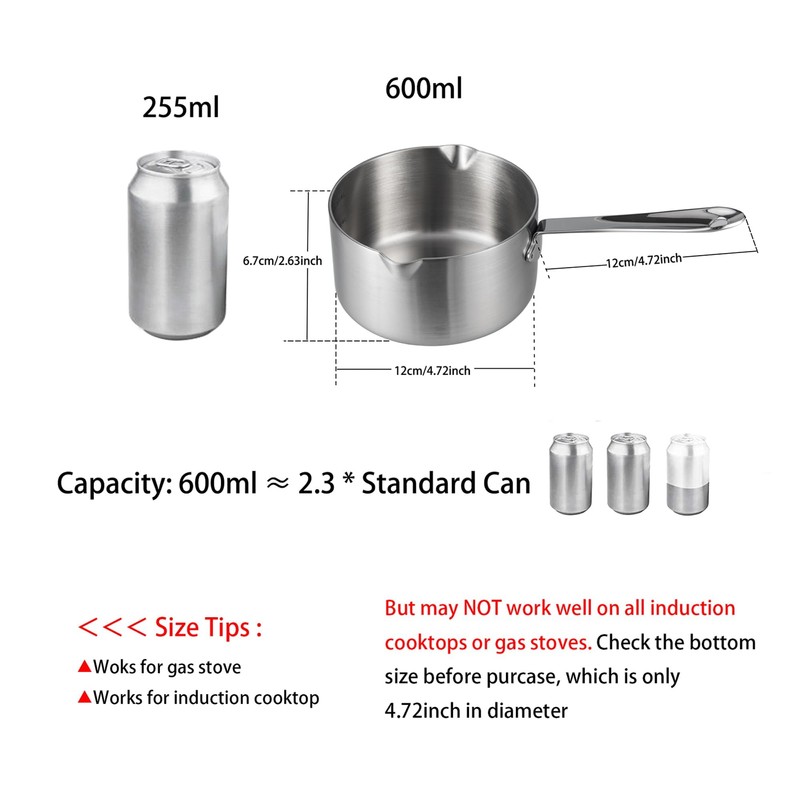 IMEEA Milk Pan, Single Handle, 18-10 Stainless Steel, Induction Compatible,