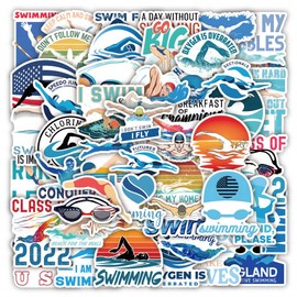 Swimming Stickers 52 PCS Swim Sports Activities Waterproof Vinyl Decals for Water Bottles Laptop Computer Luggage Skateboard Guitar Décor, Swimmer Stickers for Adults Teens Kids (Swimming Sticker)