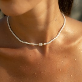 Made by Nami Designer Pearl Choker – Women's Necklace with Freshwater Pearls – Filigree Pearl Necklace – Pearl Necklace Waterproof – Handmade Beach and Surfer Jewellery, Pearl, Freshwater pearls