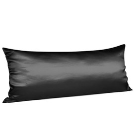 Satin Body Pillow Pillowcase with Zipper, 20''x54'' Body Long Pillow Case for Pregnant Women and Family, Smoother & Softer Than Silk, Black, 1 Pack