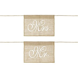 PartyDeco Chair Hanger Mr Mrs Banner Chair Decoration Inscriptions for Bride and Groom Jute White Printed Decoration Rustic Boho Wedding Decoration Bride and Groom