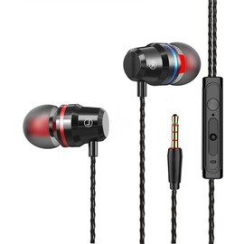 Earphones, In-Ear Headphones Earphones with 3.5mm Hi-Res Extra Bass, Noise Isolating, Wired Earbuds with Microphone and Volume Control, Compatible With all Smartphones Tablets Laptops. (Black)