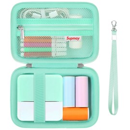 Supmay Carrying Case for cudinham Print Pods Mini Printer, Thermal Inkless Sticker Maker Storage Holder Bag with Mesh Pocket for Rolls Print Pods Printing Paper, Power Cable, Green