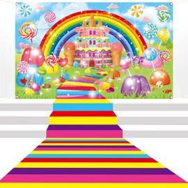 Candyland Party Decorations Colorful Polyester Carpet Runner Candyland Backdrop Sweet Candy Land Princess Road Banner for Christmas Decor Candy Runway Rug Candy Land Themed Birthday Party Supplies