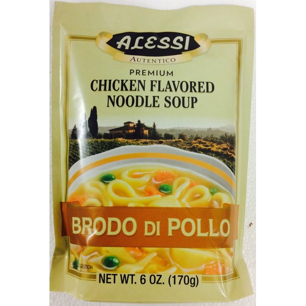 Alessi Brodo Di Pollo - Sicilian Premium Chicken Noodle Soup, 6-Ounce Packages (Pack of 2)
