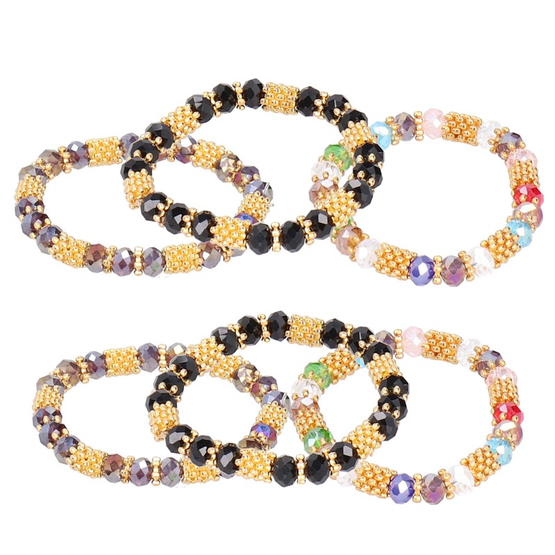 6pcs Beaded Bracelet Shiny Crystal Simple Style Women Girl Jewelry