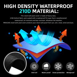MRWiZMS Stock Tank Pool Cover 210D Oxford Cloth is Waterproof, UV Resistant, and Dustproof Round Stock Tank Pool Cover (10ft,Black)