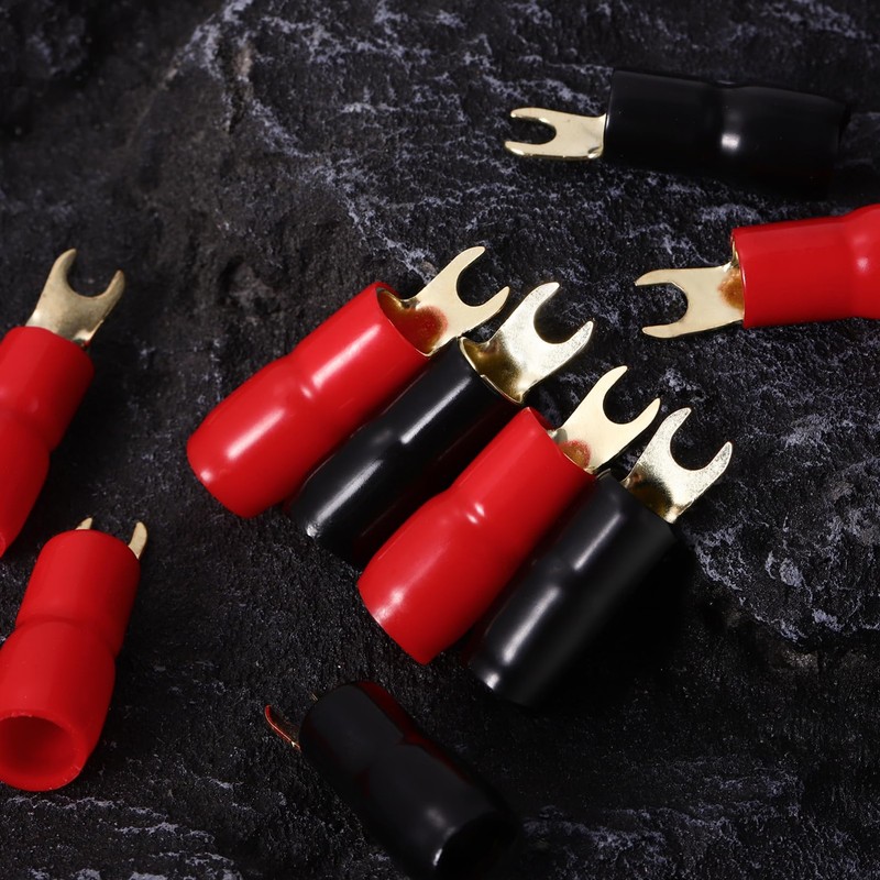 VICASKY 10 Pairs Durable Gold Plated Crimp Barrier Spades Fork