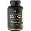 Unbranded Sports Research Vegan Vitamin D3 + K2 W/ Organic Coconut Oil - 5000, 60 Caps.