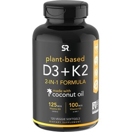Unbranded Sports Research Vegan Vitamin D3 + K2 W/ Organic Coconut Oil - 5000, 60 Caps.