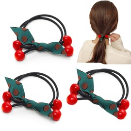 Hair Rubber Hair Accessories, Adults, Kids, Hair Ornaments, Rubber Band, Hair Arrangement, Ribbon, Cute, Stylish (Small Cherry Rubber, 3 Pieces)