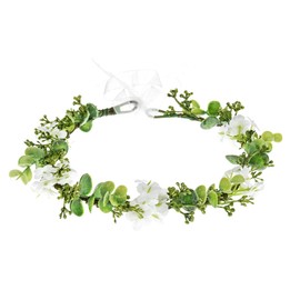 June Bloomy Greenery Leaf Crown Rustic Wedding Headpiece Bridal Headband Photo Prop (S-White)
