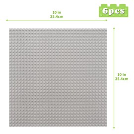 WYSWYG 6PCS Classic Base plates, 10''x10'' Building Board BasePlate, Compatible with All Major Brands, Grey, S003