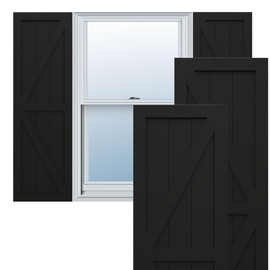 12"W x 39"H True Fit PVC Two Equal Panel Farmhouse Fixed Mount Shutters w/Z-Bar, Black (Per Pair - Hardware Not Included)
