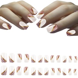 EAVUYIS Pack of 24 False Nails Long False Nails Ballerina Acrylic Natural Press on Nails Full Cover for Women and Girls