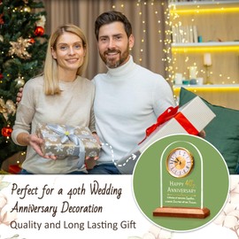 OkiyiD 40th Wedding, Light Up Anniversary Clock with LED Wooden Base for Couples Parents Bedroom Decor, Happy 40th for Husband Wife