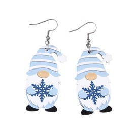 Winter Snow Gnome Earrings Wooden Cute Winter Dwarfs Earrings Love Heart SnowballSnowflake White Blue Gnome Earrings Winter Christmas Hannukah Jewelry Gifts- 06