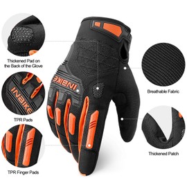 INBIKE Cycling Gloves Men Bike Gloves Women Full Finger MTB Bike Shock-Absorbing Anti-Slip Breathable Touch Screen Bicycle Gloves Orange L
