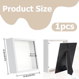 3D picture frame for filling, 22.8 x 22.8 cm picture frame deep wooden up to 3 cm, deep picture frame for filling for objects, flowers, wedding gifts or mementos (White)
