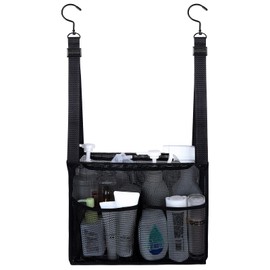 GUMQDD 4 Storage Pockets Adjustable Hanging Mesh Bathroom Bag, Shower Caddy College with Hooks, Applied to College Dorm Rooms, Gym, Swimming and RV Travel (Black)