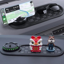 WonaRix Cat Design Car Dashboard Phone Holder, 9.2x7.8 inches, with Temporary Parking Number Card, Black and Orange (Black)