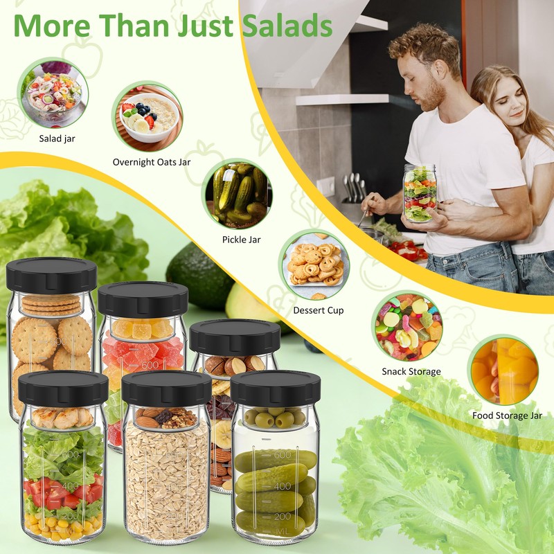 SURETIVIAN 4 Pack Glass Salad Mason Jars with Lids for
