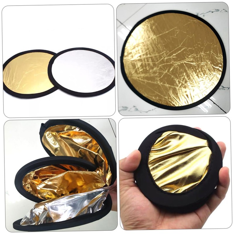 TEHAUX 2Pcs Photography Light Reflector Gold Silver Collapsible Disc for