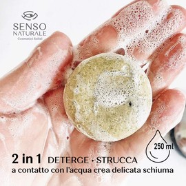 Senso Naturale Regenerating Solid Cleansing Foam with Spirulina, Essential Oils, Delicate Face Make-Up Remover Normal Skin Combination Vegan Concentrated Equivalent to 300 ml Liquid