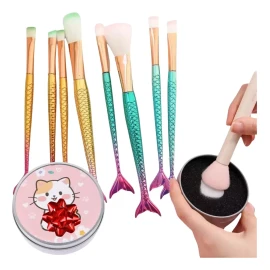Mafab Set 4 Brochas Cola Sirena Tornasol Y Estuche Limpia Brochas